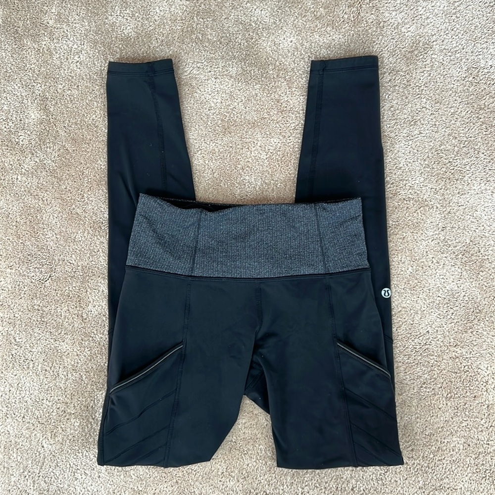 Lululemon Fresh Tracks Tight Variegated Knit Black Heathered Yoga Size 4 Pants
